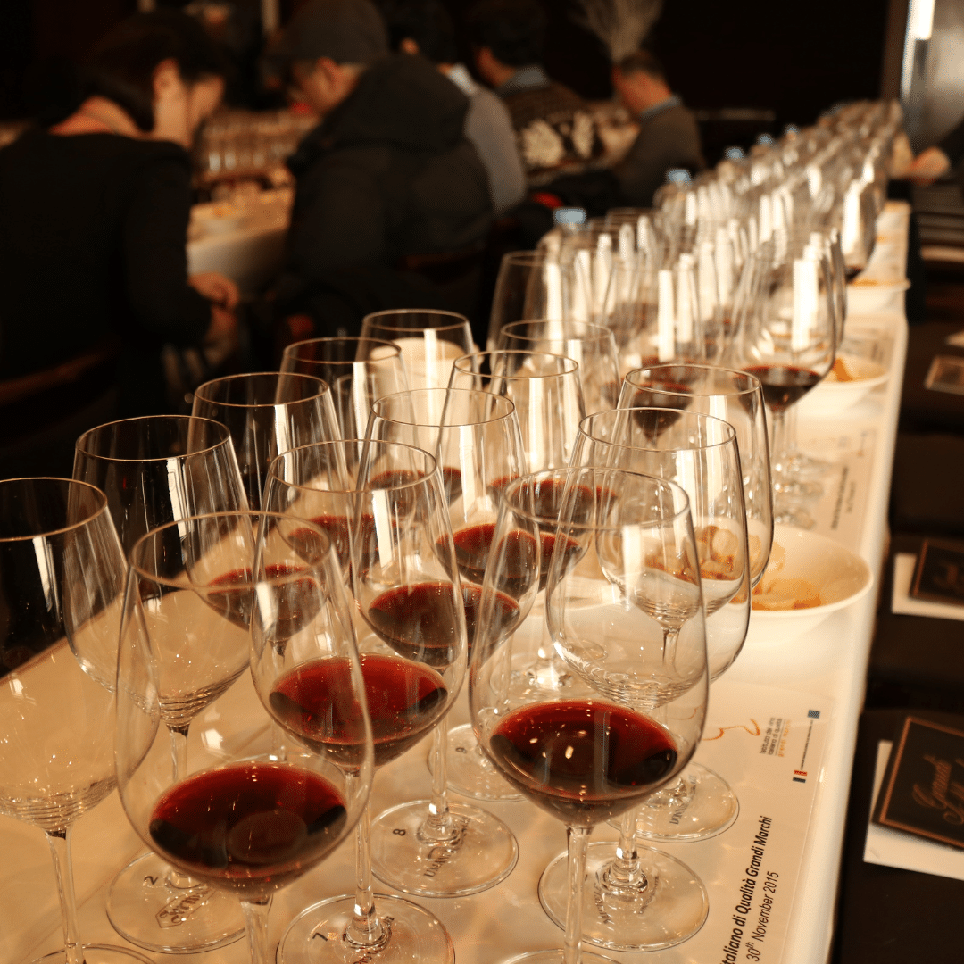 corporate tasting reds lined up